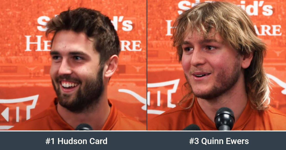 Hudson Card and Quinn Ewers during media availability before 2022 Spring Game